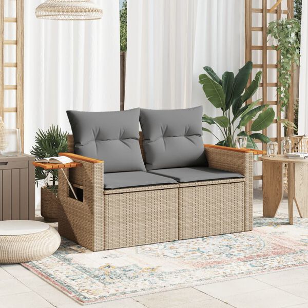 vidaXL Divano da Giardino con Cuscini a 2 Posti Beige in Polyrattan