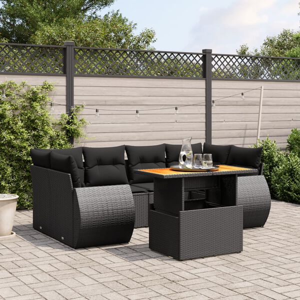 vidaXL Set Divani da Giardino con Cuscini 7pz Nero Polyrattan
