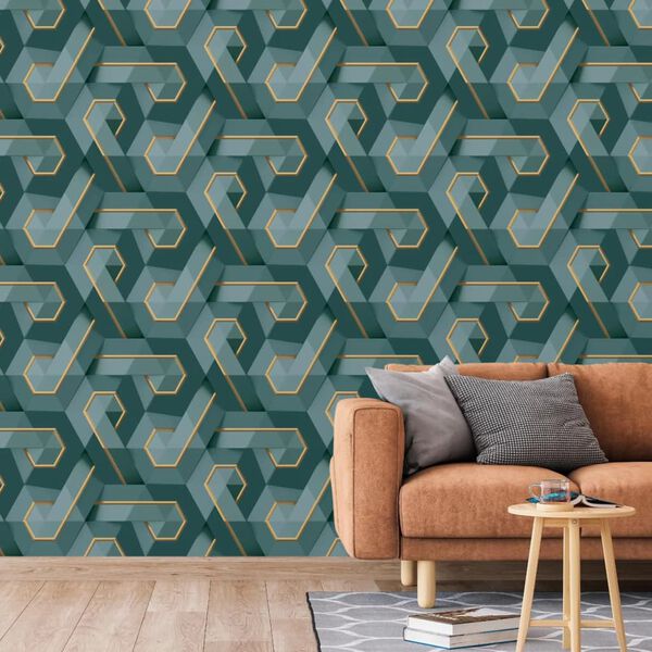 DUTCH WALLCOVERINGS Carta da Parati Onyx Verde e Oro