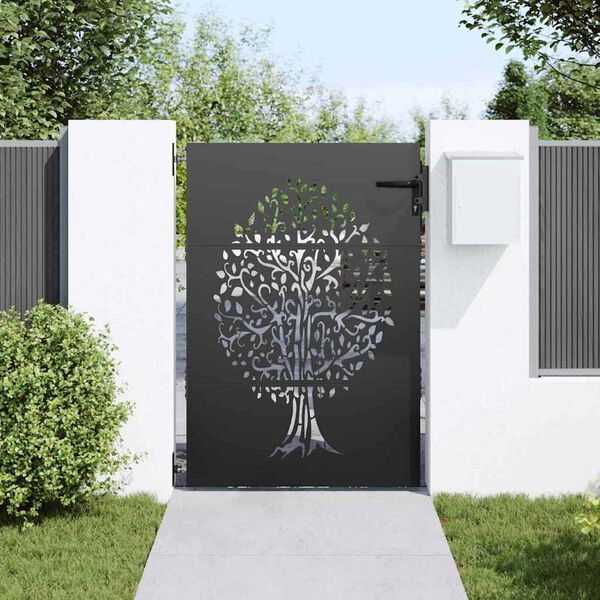 vidaXL Cancello da Giardino 85x125 cm in Acciaio Corten Design Albero