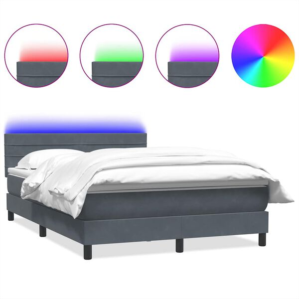 vidaXL Letto a Molle con Materasso e LED Grigio Scuro 140x210 cm Velluto
