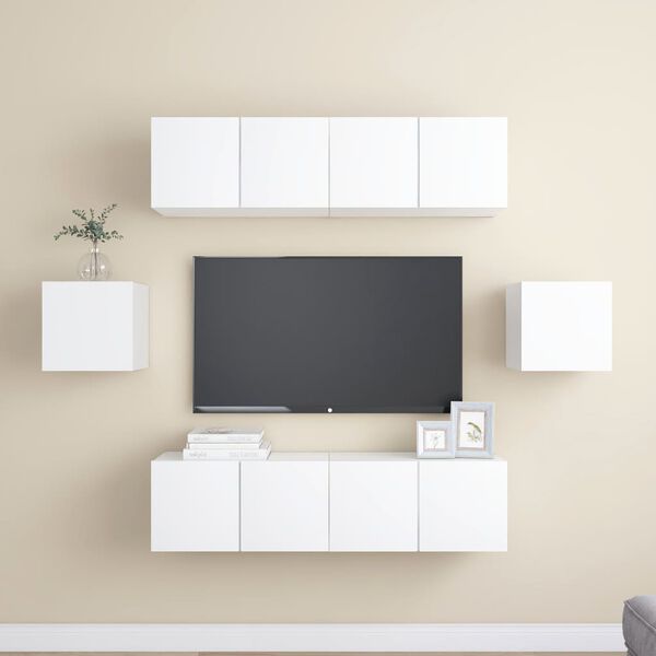 vidaXL Set Mobili Porta TV 6 pz Bianco in Legno Multistrato