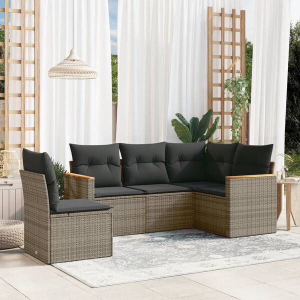 vidaXL Set Divano da Giardino 5 pz con Cuscini Grigio in Polyrattan
