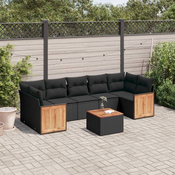 vidaXL Set Divani da Giardino con Cuscini 8 pz Nero in Polyrattan