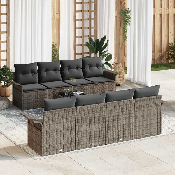 vidaXL Set Divano da Giardino 9 pcs Grigio Poly Rattan