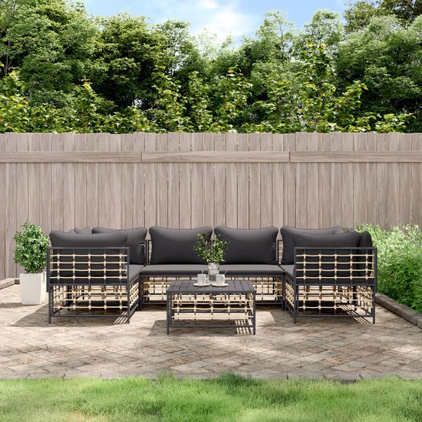 vidaXL Set Divani da Giardino 7 pz con Cuscini Antracite in Polyrattan
