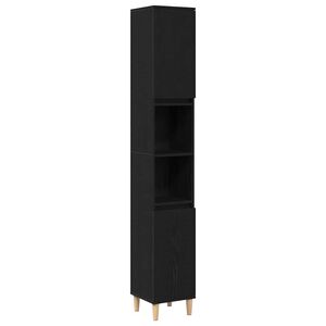 vidaXL Mobile da Bagno Rovere Nero 30 x 30 x 190 cm Legno multistrato