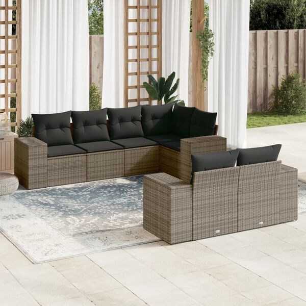 vidaXL Set Divani da Giardino 7 pz con Cuscini Grigio in Polyrattan