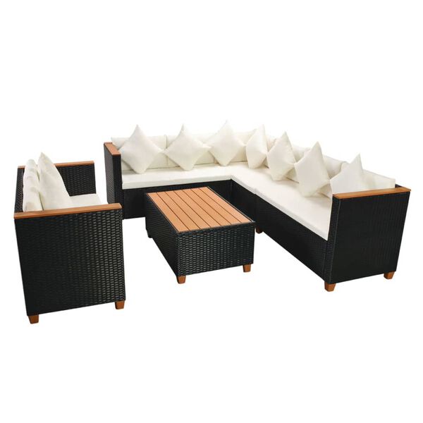 vidaXL Set Divani da Giardino 5 pz con Cuscini in Polyrattan Nero