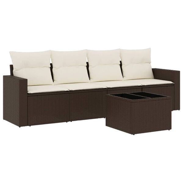 vidaXL Set Divano da Giardino 5 pz con Cuscini Marrone in Polyrattan