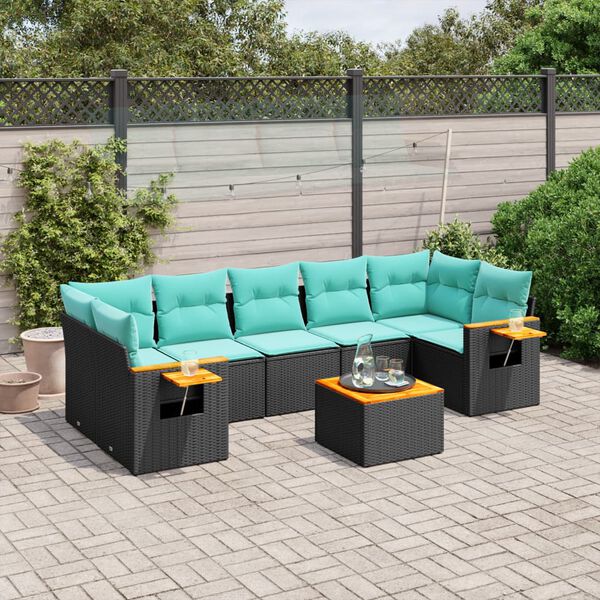 vidaXL Set Divani da Giardino 8 pz con Cuscini Nero in Polyrattan