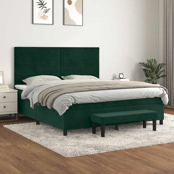 vidaXL Giroletto a Molle con Materasso Verde Scuro 180x200 cm Velluto