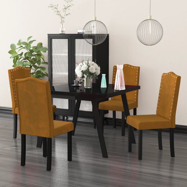 vidaXL Sedie da Pranzo 4 pz Marroni in Velluto