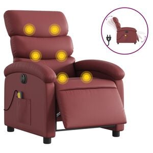 vidaXL Poltrona Massaggiante Reclinabile Rosso Vino in Similpelle