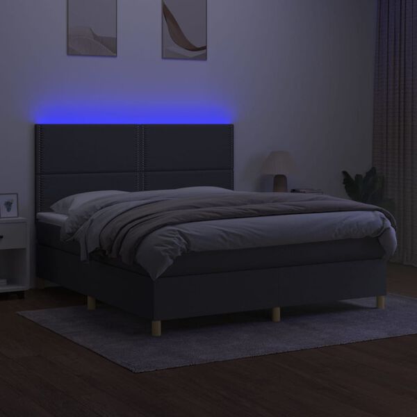 vidaXL Letto a Molle Materasso e LED Grigio Scuro 160x200cm in Tessuto
