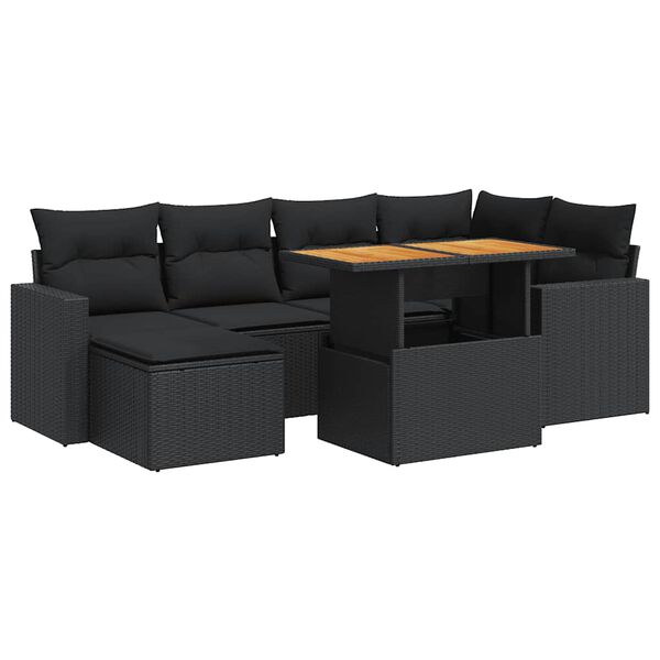 vidaXL Set Divani da Giardino con Cuscini 7pz Nero Polyrattan