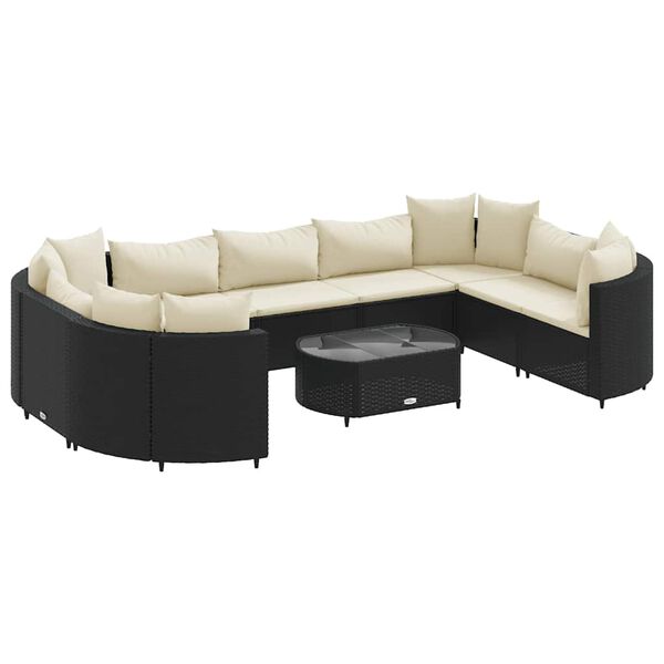 vidaXL Set Divani da Giardino 10pz con Cuscini in Polyrattan Nero