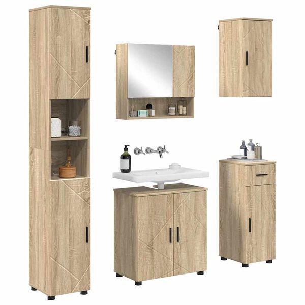 vidaXL Set di mobili per il bagno con cassetto 5 pcs Rovere Sonoma