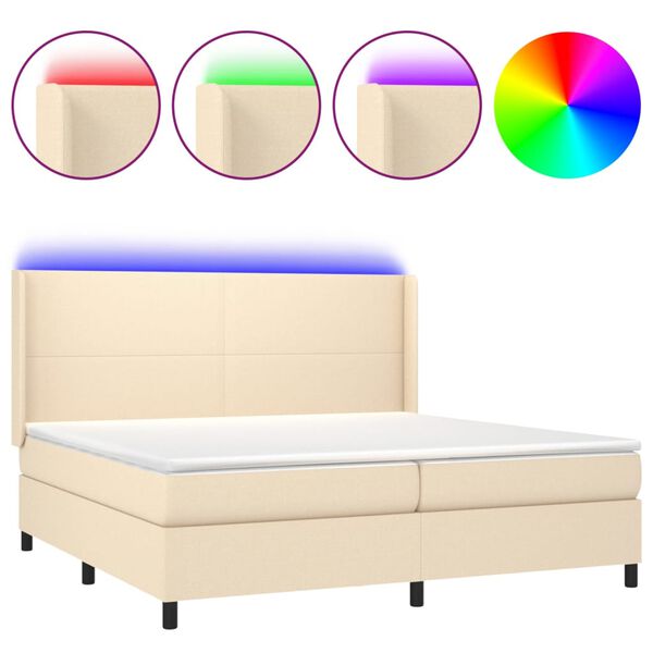 vidaXL Letto a Molle Materasso e LED bianco 200x200cm in Tessuto