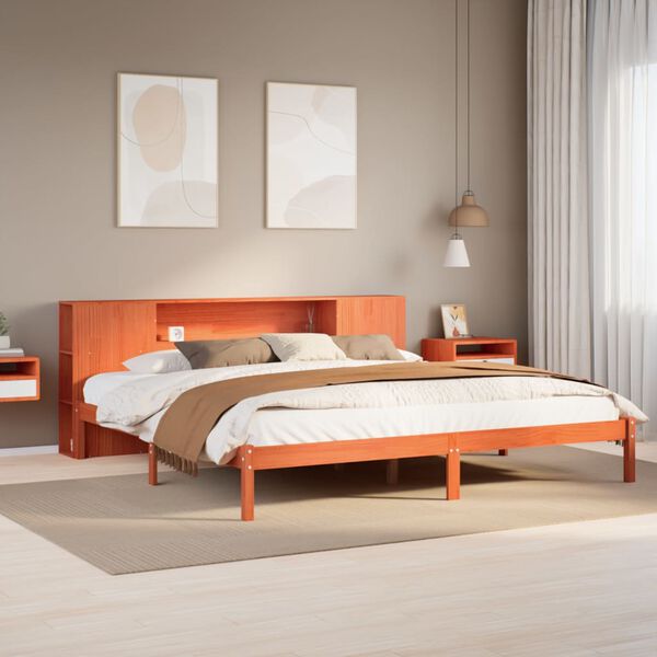 vidaXL Letto Libreria senza Materasso Marrone Cera 180x200 cm in Pino