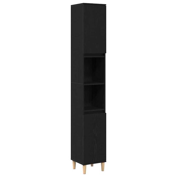 vidaXL Mobile da Bagno Rovere Nero 30 x 30 x 190 cm Legno multistrato