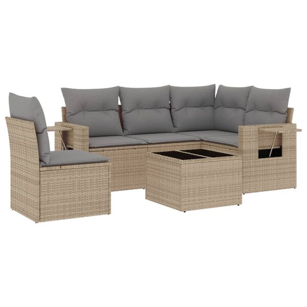 vidaXL Set Divano da Giardino 6 pz con Cuscini Beige in Polyrattan