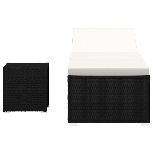 vidaXL Lettino Prendisole Cuscino e Tavolino Polyrattan Bianco Crema