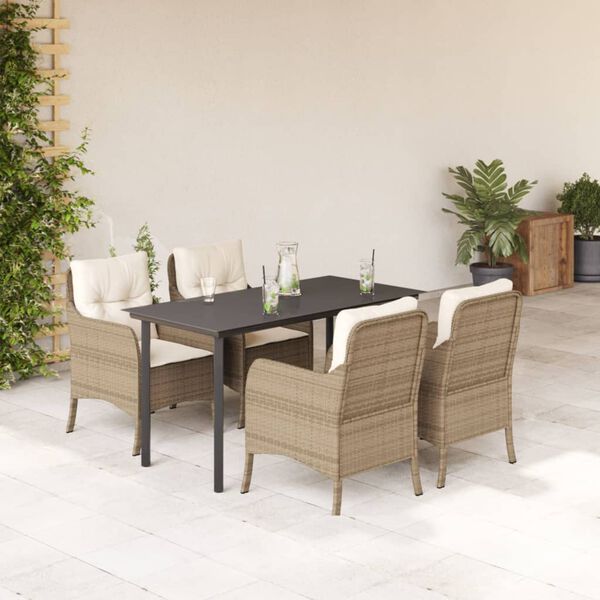 vidaXL Set da Pranzo da Giardino 5 pz con Cuscini Beige in Polyrattan