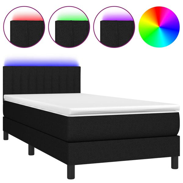 vidaXL Letto a Molle con Materasso e LED Nero 80x200 cm in Tessuto