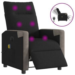vidaXL Poltrona Massaggiante Reclinabile Elettrica Nera in Tessuto