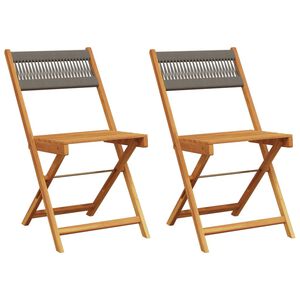 vidaXL Sedie pieghevoli, 2 pezzi, in legno massello di acacia grigio e corda
