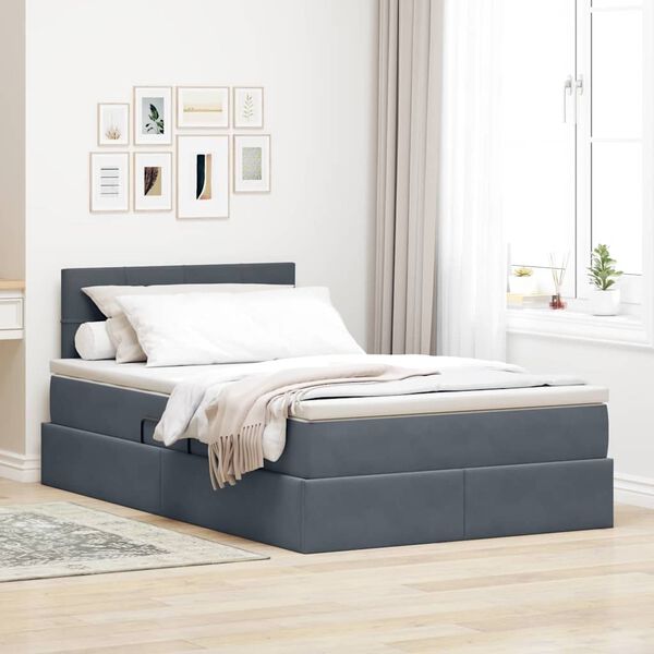 vidaXL Letto con Contenitore Grigio scuro 120 x 190 cm Velluto