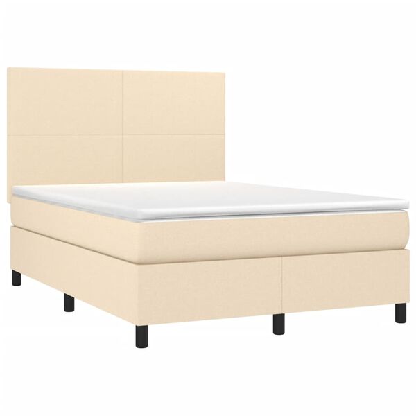 vidaXL Letto a Molle con Materasso e LED Crema 140x190 cm in Tessuto