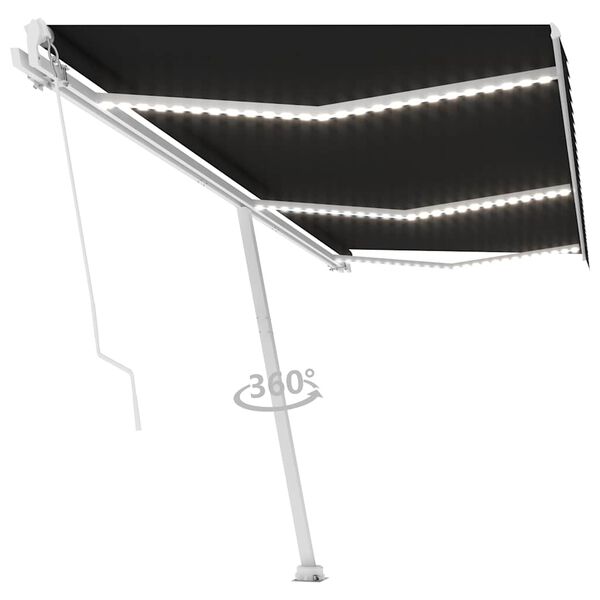 vidaXL Tenda da Sole Retrattile Manuale con LED 600x300 cm Antracite