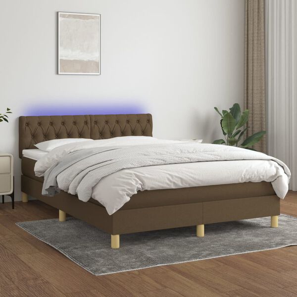 vidaXL Letto a Molle Materasso e LED Marrone Scuro 140x200 cm Tessuto