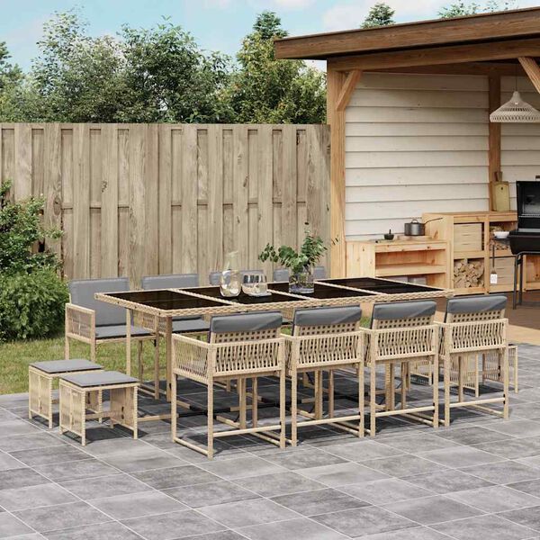 vidaXL Set Pranzo da Giardino 13 pz con Cuscini Beige Misto Polyrattan