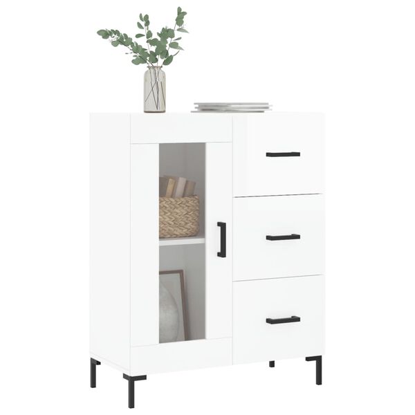 vidaXL Credenza 69,5x34x90 cm in Legno Multistrato Bianco Lucido