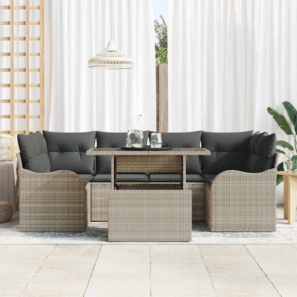 vidaXL Set Divano da Giardino 7 pcs Grigio chiaro Poly Rattan