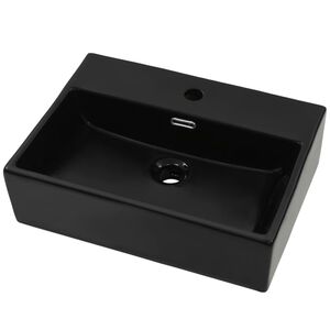 vidaXL Lavandino con Foro Rubinetto in Ceramica Nero 51,5x38,5x15 cm