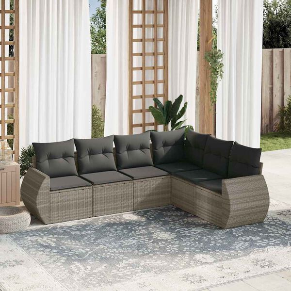 vidaXL Set Divano da Giardino 6pz con Cuscini Grigio Chiaro Polyrattan