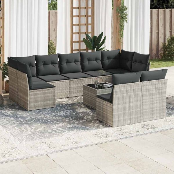 vidaXL Set Divano Giardino 10 pz con Cuscini Grigio Chiaro Polyrattan