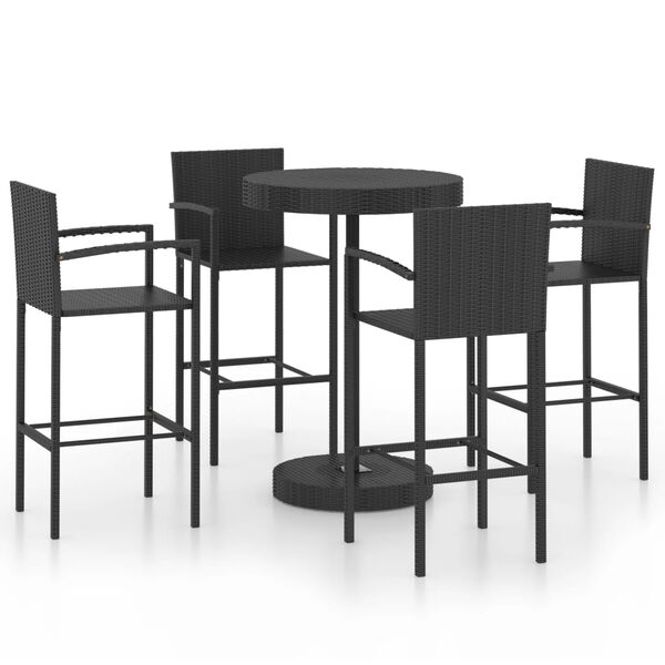 vidaXL Set Bar da Giardino 5 pz in Polyrattan Nero