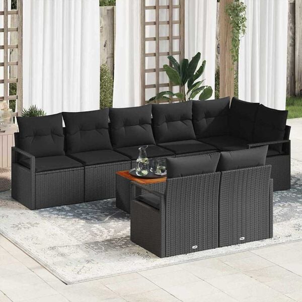 vidaXL Set Divano da Giardino con archiviazione 9 pcs Nero polyrattan