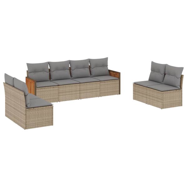 vidaXL Set Divano da Giardino 8 pz con Cuscini Beige in Polyrattan