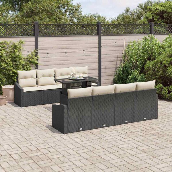 vidaXL Set Divano da Giardino con cuscino 9 pcs Nero polyrattan