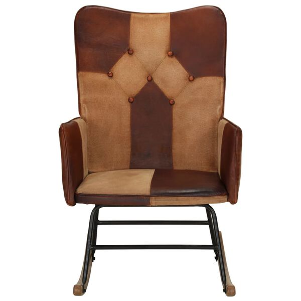 vidaXL Sedia a Dondolo Marrone in Vera Pelle e Tela