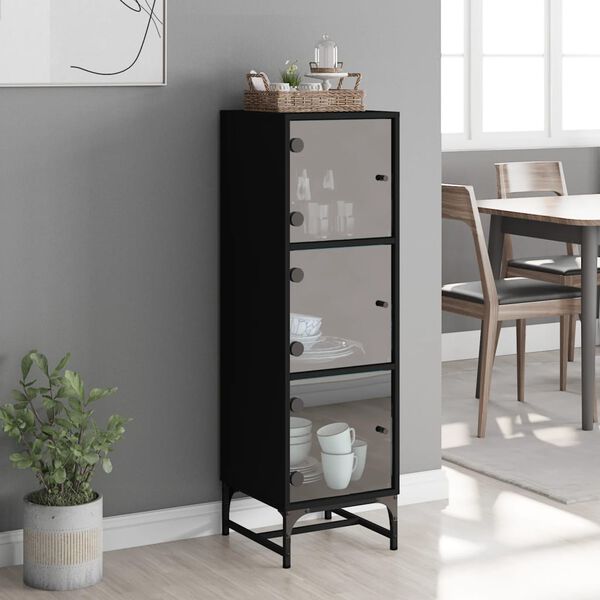 vidaXL Credenza con Ante in Vetro Nera 35x37x120 cm