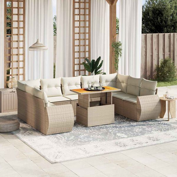 vidaXL Set Divano da Giardino 10 pz con Cuscini Beige in Polyrattan