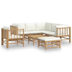 vidaXL Set Salotto da Giardino 8pz con Cuscini Bianco Crema in Bamb&ugrave;
