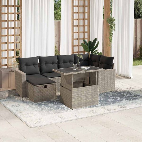 vidaXL Set Divani da Giardino 7pz con Cuscini Grigio Chiaro Polyrattan